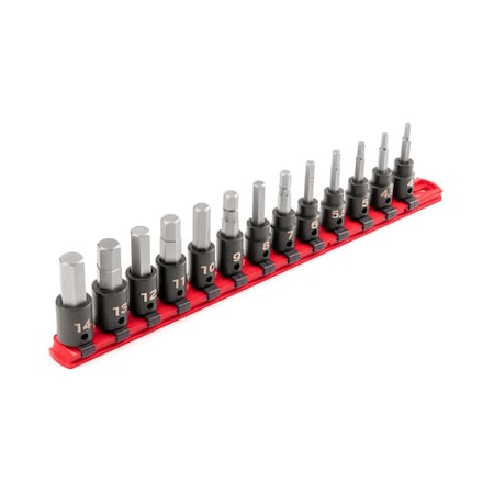 Tekton 3/8 Inch Drive Hex Impact Bit Socket Set with Rail, 13-Piece (4 - 14 mm) SIB91102